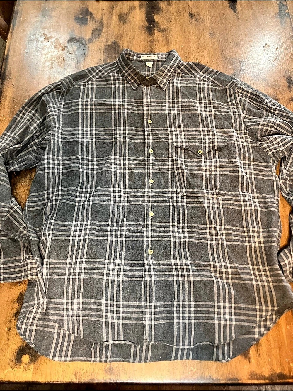 Giorgio Armani Plaid Button Down in Gray & White Large Like New
